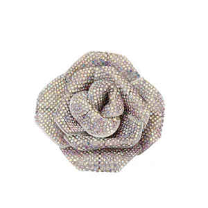 Rhinestone camellia flower brooch for women fashion apparel accessories sparkling crystal