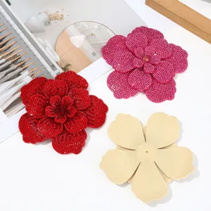 Double Layer 3D Rhinestone Camellia Flower Accessories Sparkling Crystal DIY Headwear Hat Clothing Apparel Craft Supplies