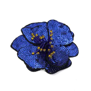 Handmade blue sequin flower patch embroidered bead stamen apparel decorative applique accessory