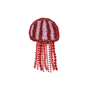 Handgemachte Quallen Perlen Aufnäher mit Strass Fransen für Kleidung Dekoration und DIY Mode.