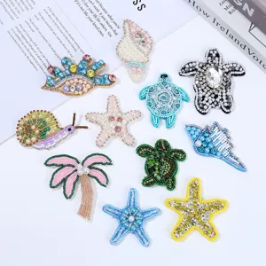 Handmade Beaded Marine Life Embroidery Cloth Patches Turtle Starfish Shell DIY Clothing Bag Decorative Applique