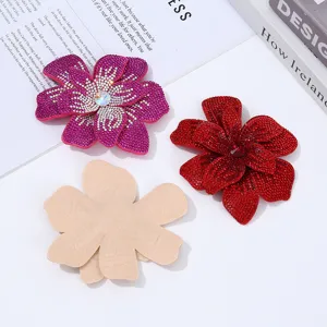 Rhinestone flower clothing patches set, sparkling crystal DIY apparel accessories detail view.