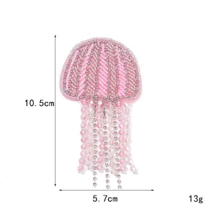 Handgemachte Perlen Kristall Qualle Aufnäher Kleidung Zubehör DIY Quaste Brosche