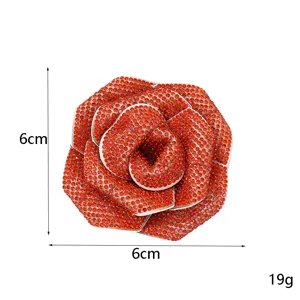 Red crystal rhinestone camellia flower brooch pin vintage elegant clothing accessory fashion