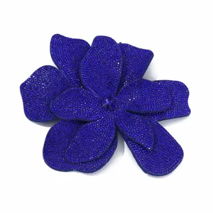 Large 3D rhinestone flower detail, sparkling crystal patch for shoes, bags and garments decor.