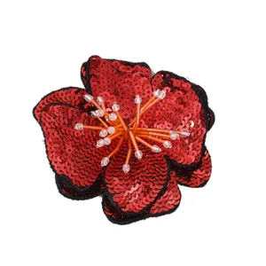 Red sequin flower patch embroidered apparel accessory diy craft garment badge