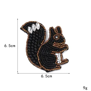 Handmade beaded squirrel patch sequin embroidered applique for DIY clothing bag accessory