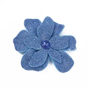 Blue rhinestone flower brooch patch DIY sparkling crystal clothing accessories for women