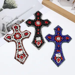 Strass Kreuz Aufnäher DIY Perlen Applikation Glitzer Kristall zum Aufnähen für Kleidung Tasche