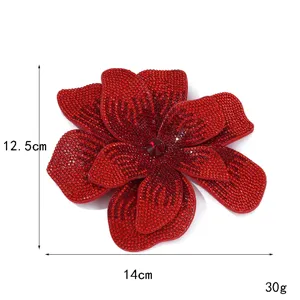 Large red rhinestone double layer flower apparel shoe bag decorative accessory 12.5x14cm