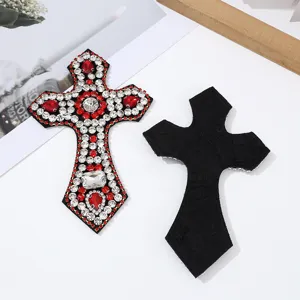 Strass Kreuz Aufnäher DIY handgefertigte Perlen Applikation für Kleidung Taschen Hüte Dekoration