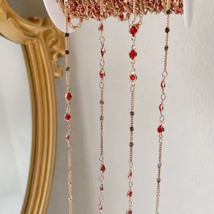 Detailed view of DIY copper red gemstone tassel chain, perfect for antique hair stick jewelry.