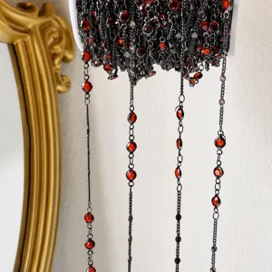 DIY handmade red gemstone black metal chain tassel jewelry making craft accessory parts