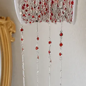 DIY red crystal copper chain jewelry making accessories tassel hair pin material spool.