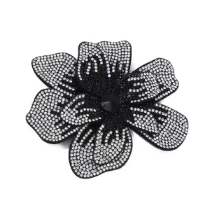 Black rhinestone flower brooch patch sparkly crystal DIY clothing accessory fashion item main