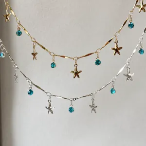 Accessori per Gioielli in Catena di Rame DIY Nappa Stella Blu Catena di Strass per Ornamenti per Capelli Hanfu Catena da Vita Collana