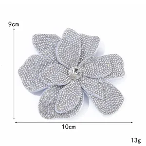 Sparkly rhinestone flower brooch patch DIY crystal clothing accessory size 9x10cm