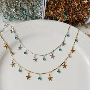 Catena metallica fai da te nappa accessori gioielli con strass stella blu vista dettagli