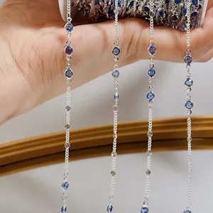 DIY jewelry chain silver metal bead chain blue stone handmade accessories material crafts finding