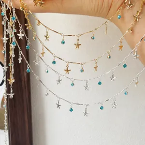 Accessori per catene in metallo DIY con strass blu scintillanti e ciondoli a stella per gioielli.