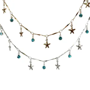 Catena in metallo DIY con stelle marine blu e strass per collana e accessori per capelli Hanfu