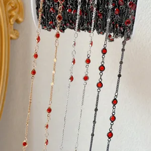 DIY red stone crystal jewelry chain copper metal components for handmade hair accessories craft