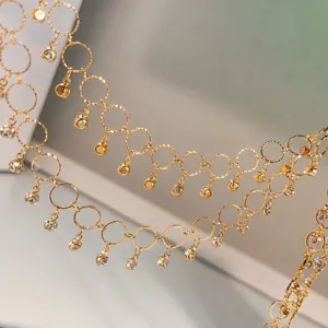 Gold filigree circle tassel chain DIY jewelry accessory, Chinese style hanfu hair chain detail