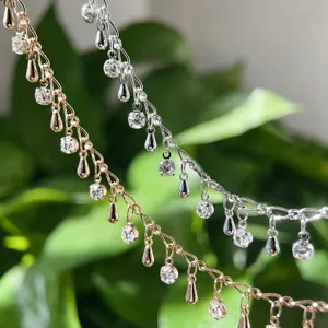 Copper teardrop zircon chain DIY hair accessory necklace material with sparkling crystals