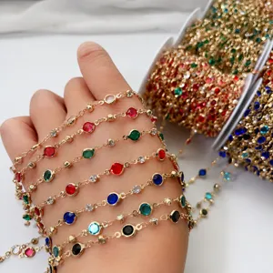 6mm Strasskette handgefertigt DIY Kupfer Schmuck Zubehör bunte Kristallkette Armband