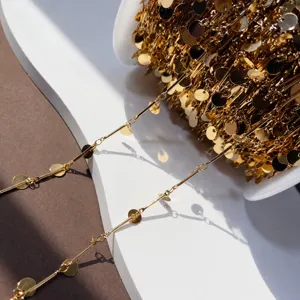 Gold disc chain DIY jewelry accessory, fine copper material detail for hairpins and crafts.