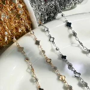 Catena strass trifoglio a quattro foglie DIY metallo galvanizzato gioielli artigianali