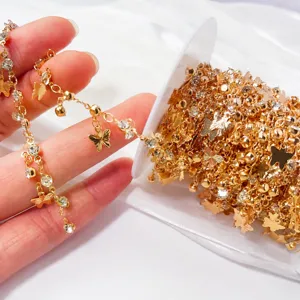 Gold butterfly rhinestone DIY jewelry chain crafting accessory for necklaces and anklets.