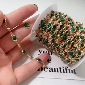 6mm gruener Strass Ketten DIY Schmuck Accessoire, Messing Basis Bastelmaterial fuer Armbaender.