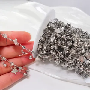 Silver DIY butterfly chain detail, rhinestone dangling charm for handmade necklace crafting.
