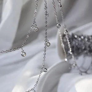 Copper DIY chain with white crystal dangles for vintage hair accessories and crafts.