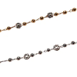 Copper chain DIY jewelry accessories featuring hollow rhinestone balls and metal beads.