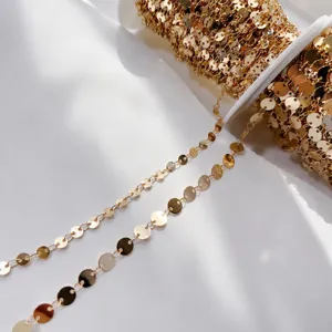 Bobina di catena di paillettes rotonde dorate 4-6mm per accessori di gioielli fai da te