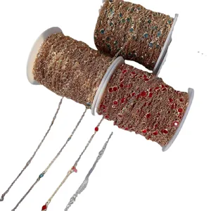 DIY Rhinestone Chain Copper Beaded Chain Jewelry Making Craft Supplies Spool Wholesale