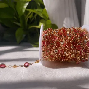 Modische 6mm rosa Zirkon Diamantkette Kupfer beschichtet farbecht DIY Haarschmuck