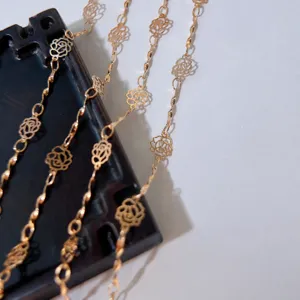 Copper hollow rose flower chain twist link DIY jewelry making necklace accessory detail