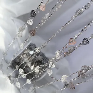 Silver heart link jewelry chain component, DIY handmade craft supply, elegant metal material.
