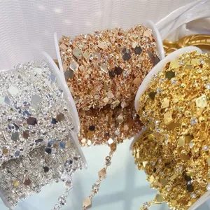 Catene metalliche con strass e paillettes fai da te per collane bracciali accessori