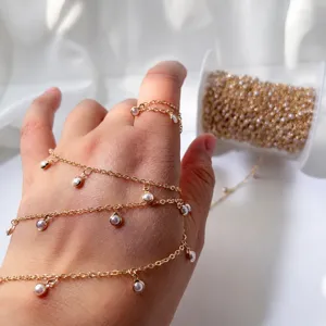 Catena perla castone oro fatto a mano DIY rame gioiello catena pendente nappa accessorio