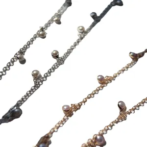 Catena artigianale in ottone con perle incastonate da 4mm per accessori per capelli