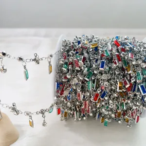 Catena fatta a mano in zircone quadrato multicolore in rame accessori per gioielli DIY collana