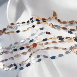 Catena ovale piatta lucida per la creazione di gioielli fai da te, accessorio in metallo.