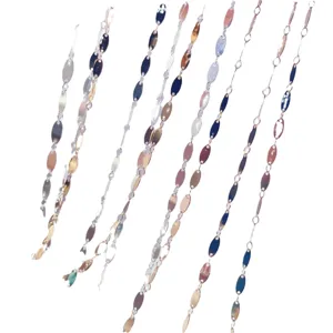 DIY catene di paillettes ovali piatte metalliche, materiale per gioielli fatti a mano.