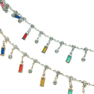 Collana catena DIY in zircone baguette colorato, accessorio in metallo di rame resistente.