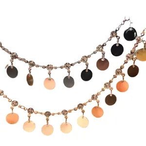Catena fai da te in rame con strass e ciondoli a moneta per accessori di abbigliamento.
