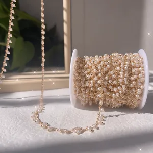 Rotolo di catena di perle fatte a mano per gioielli fai da te, filo di rame con piccole perle.